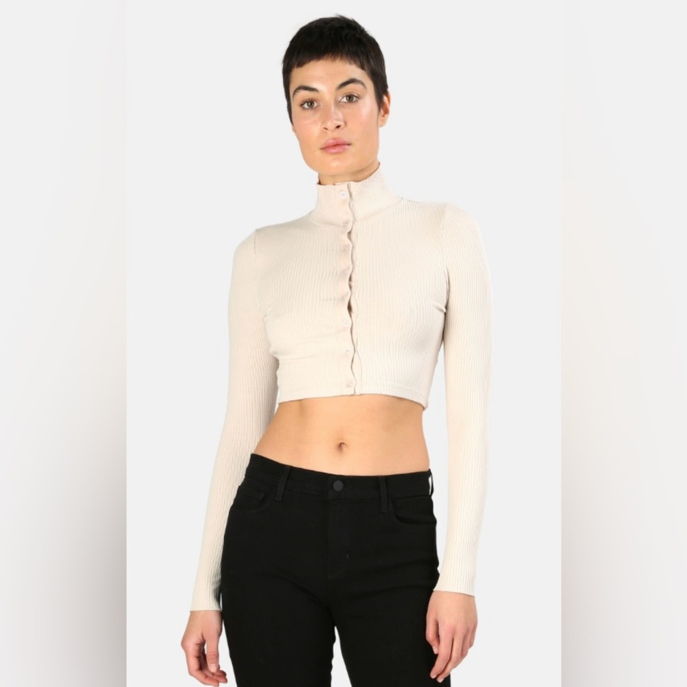 NWT THE RANGE Alloy Crop Button Up Turtleneck Top